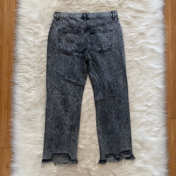 Free People Gray Acid Wash Maggie Distressed Straight Leg Jeans Bottlerocket - Picture 9 of 14